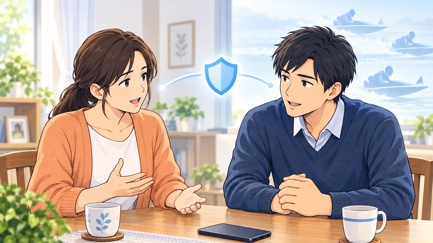 競艇をやめたい気持ちを家族など信頼できる人に話して協力を求めるイメージ