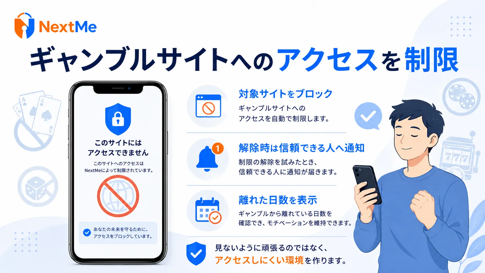 ギャンブルサイトへのアクセスを制限するイメージ