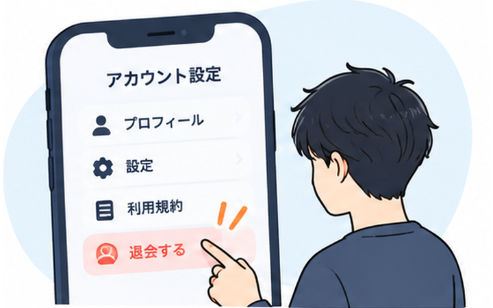 利用しているオンラインオリパのアカウント設定で退会方法を確認するイメージ